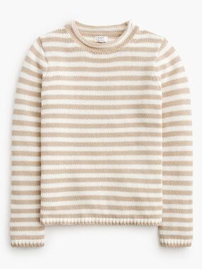 NEW J. Crew | Rollneck Mockneck 100% Cotton Striped Beige & Cream White Sweater